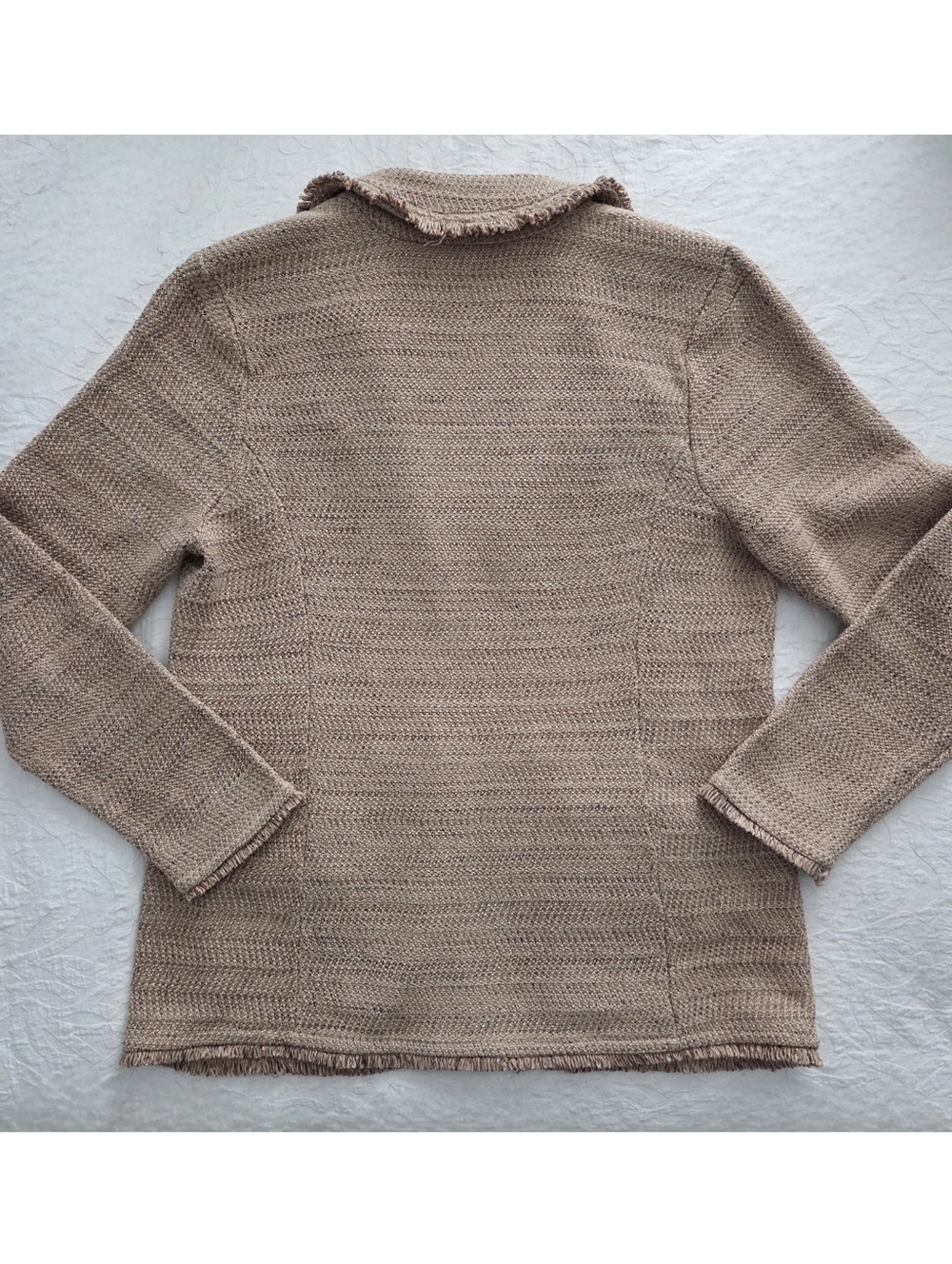 Chico's Metallic Tweed Sweater Blazer, Super Soft Layering Piece Tan & Gold LG - Picture 14 of 16